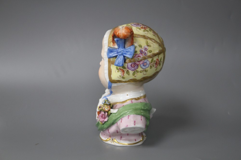 A Dresden porcelain bust of a girl, height 14cm